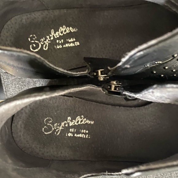 Seychelles Black Leather Cutout Stud Detail Casual Work Ankle Boot-Sz-10 - Picture 10 of 16